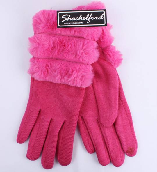 Shackelford knit glove with 3 fur band cuff hot pink STYLE:S/LK5067HPNK